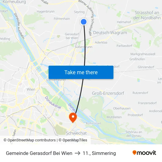 Gemeinde Gerasdorf Bei Wien to 11., Simmering map