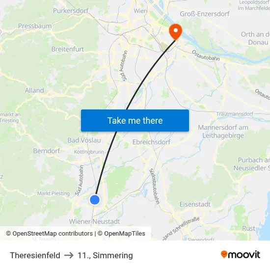 Theresienfeld to 11., Simmering map