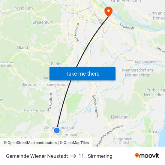 Gemeinde Wiener Neustadt to 11., Simmering map