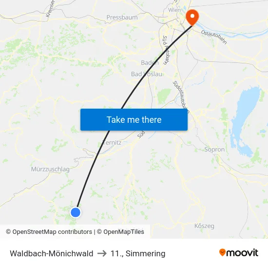 Waldbach-Mönichwald to 11., Simmering map