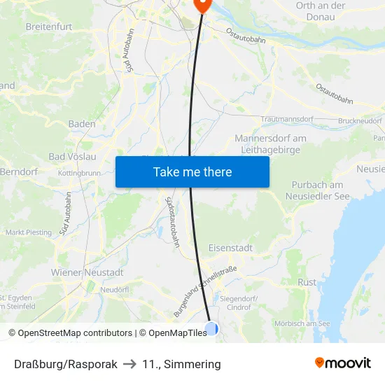 Draßburg/Rasporak to 11., Simmering map
