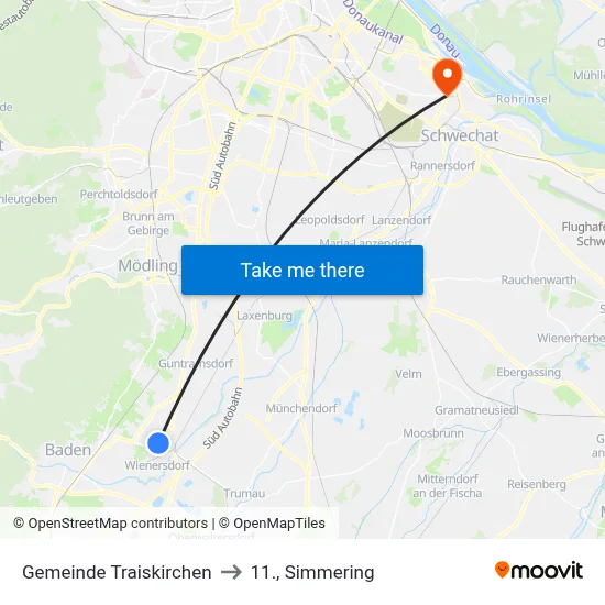 Gemeinde Traiskirchen to 11., Simmering map
