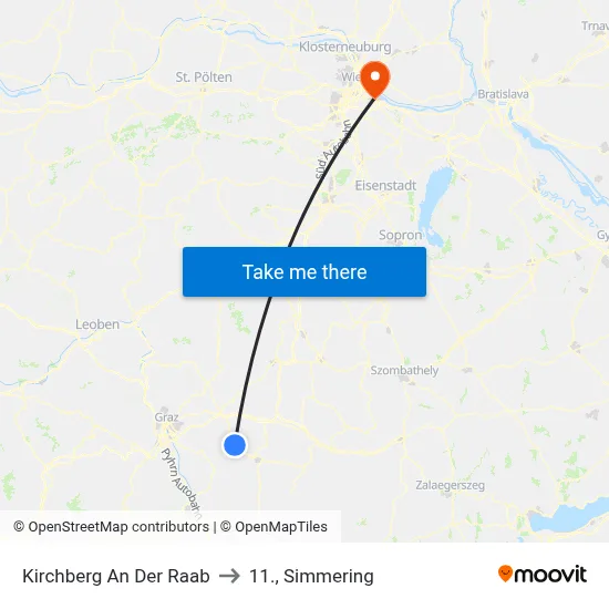 Kirchberg An Der Raab to 11., Simmering map