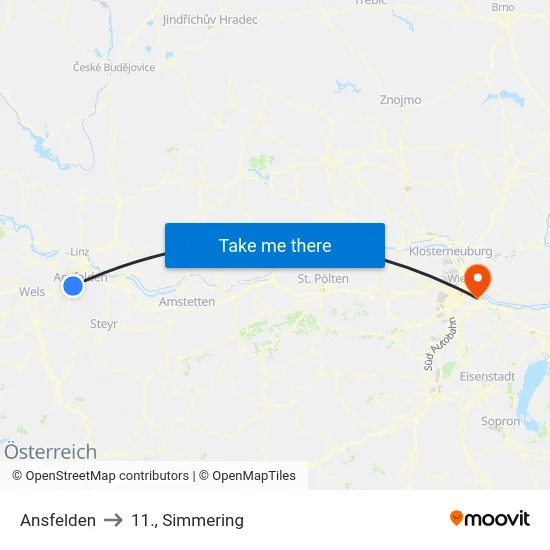 Ansfelden to 11., Simmering map