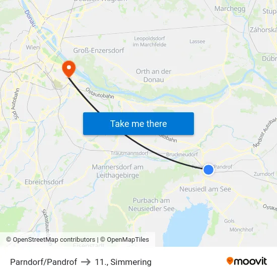 Parndorf/Pandrof to 11., Simmering map