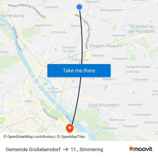 Gemeinde Großebersdorf to 11., Simmering map