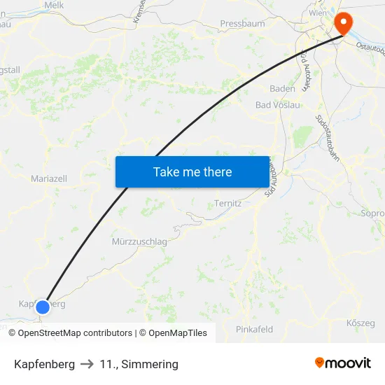 Kapfenberg to 11., Simmering map