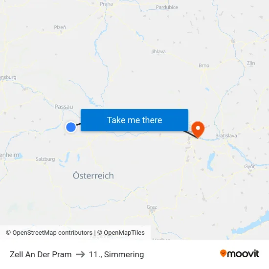 Zell An Der Pram to 11., Simmering map