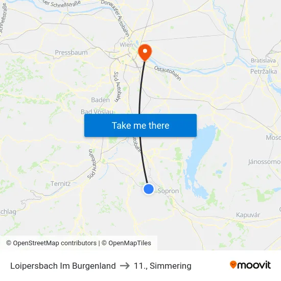Loipersbach Im Burgenland to 11., Simmering map