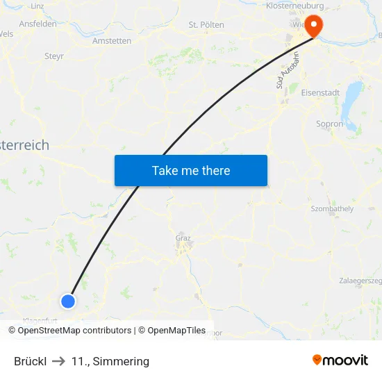 Brückl to 11., Simmering map