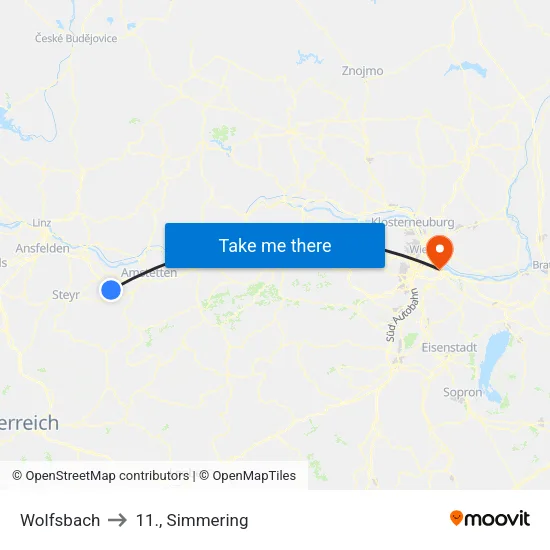Wolfsbach to 11., Simmering map