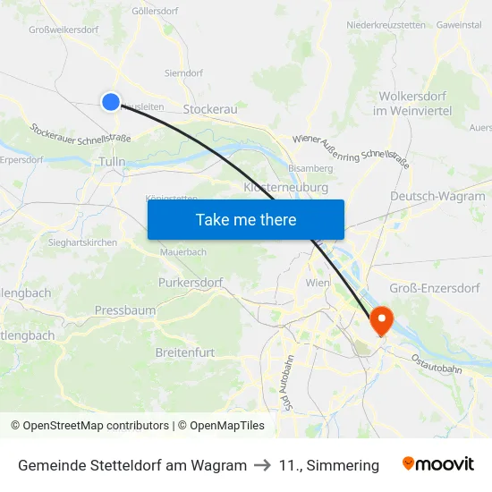 Gemeinde Stetteldorf am Wagram to 11., Simmering map