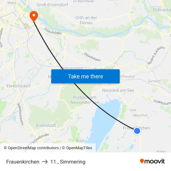 Frauenkirchen to 11., Simmering map