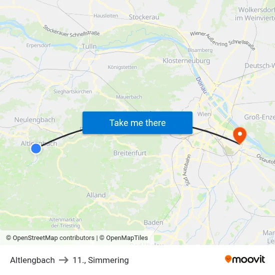 Altlengbach to 11., Simmering map