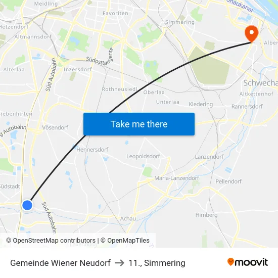 Gemeinde Wiener Neudorf to 11., Simmering map