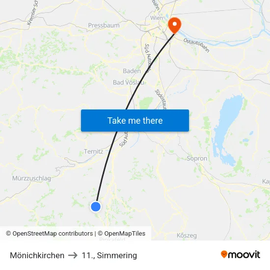 Mönichkirchen to 11., Simmering map