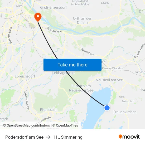 Podersdorf am See to 11., Simmering map