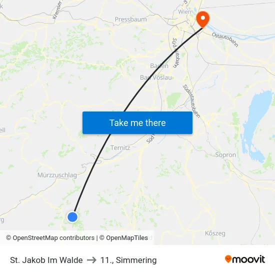 St. Jakob Im Walde to 11., Simmering map