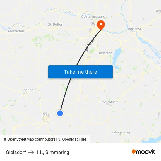 Gleisdorf to 11., Simmering map