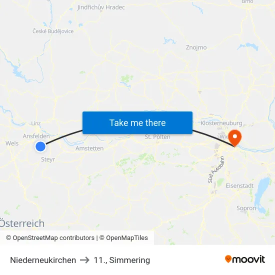 Niederneukirchen to 11., Simmering map