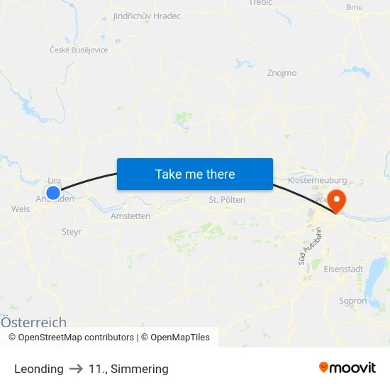 Leonding to 11., Simmering map