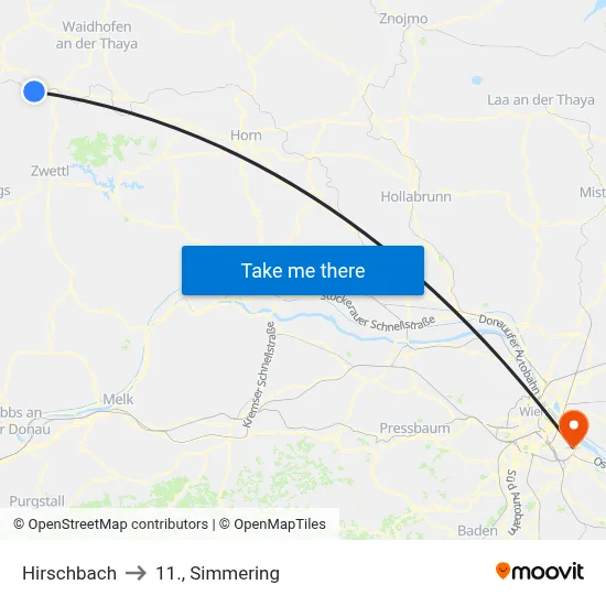 Hirschbach to 11., Simmering map