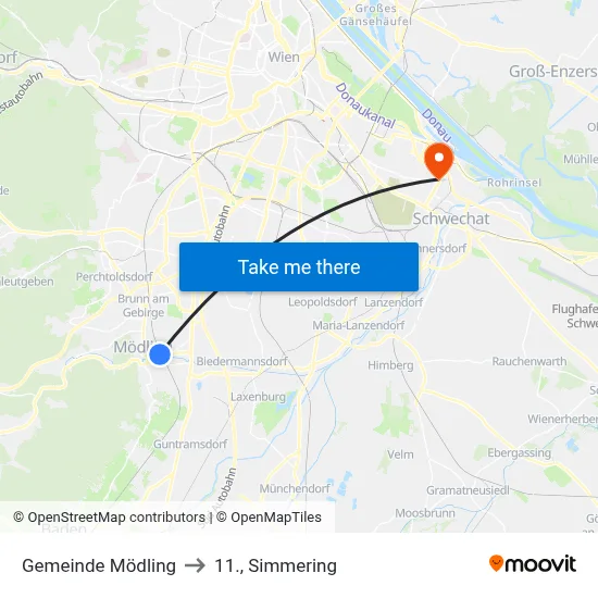 Gemeinde Mödling to 11., Simmering map