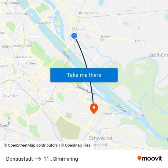 Donaustadt to 11., Simmering map