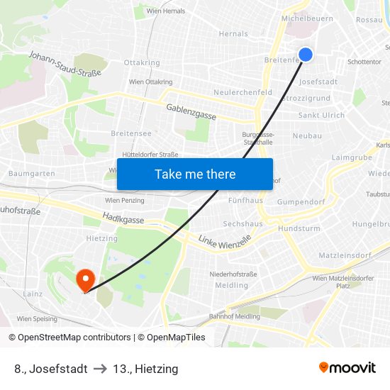 8., Josefstadt to 13., Hietzing map