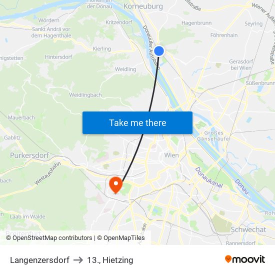 Langenzersdorf to 13., Hietzing map