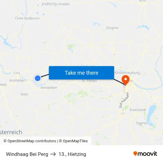 Windhaag Bei Perg to 13., Hietzing map