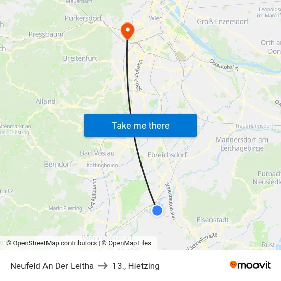 Neufeld An Der Leitha to 13., Hietzing map