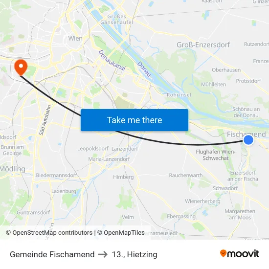 Gemeinde Fischamend to 13., Hietzing map