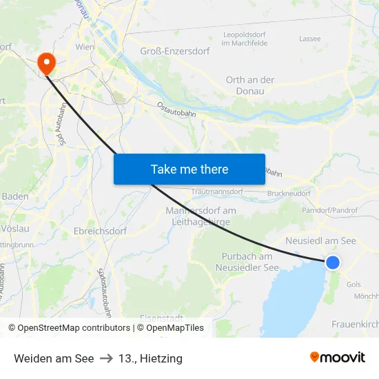 Weiden am See to 13., Hietzing map