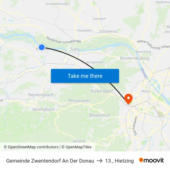 Gemeinde Zwentendorf An Der Donau to 13., Hietzing map