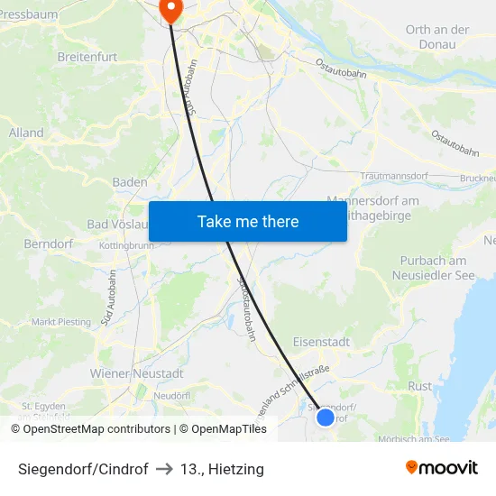 Siegendorf/Cindrof to 13., Hietzing map
