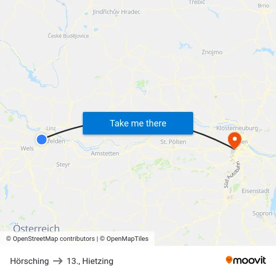 Hörsching to 13., Hietzing map