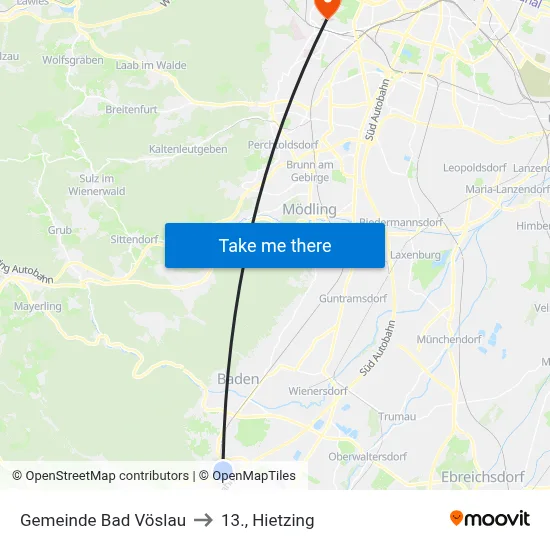 Gemeinde Bad Vöslau to 13., Hietzing map