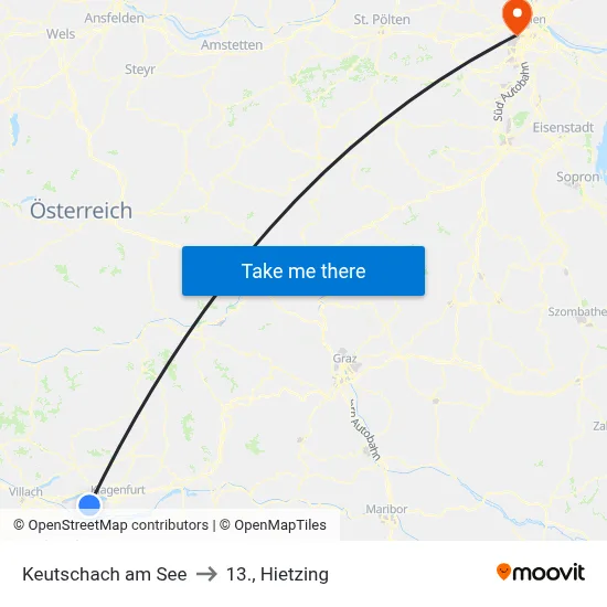Keutschach am See to 13., Hietzing map