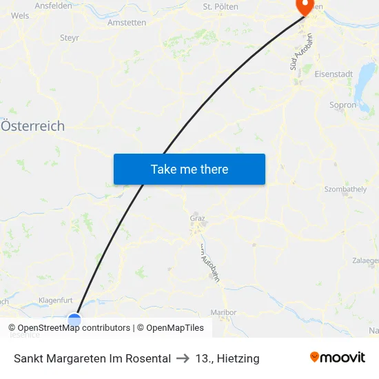 Sankt Margareten Im Rosental to 13., Hietzing map