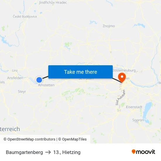 Baumgartenberg to 13., Hietzing map