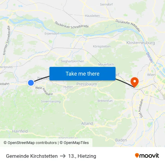 Gemeinde Kirchstetten to 13., Hietzing map