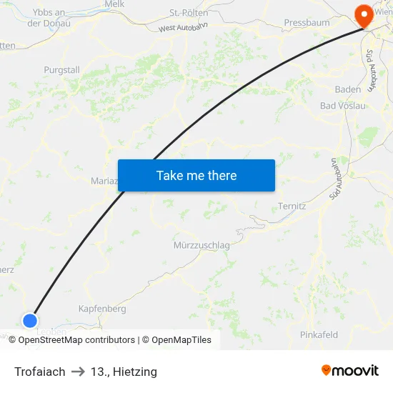 Trofaiach to 13., Hietzing map