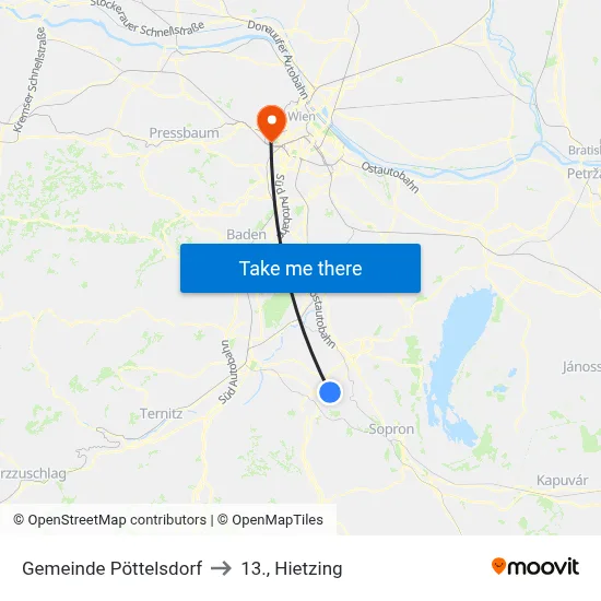 Gemeinde Pöttelsdorf to 13., Hietzing map