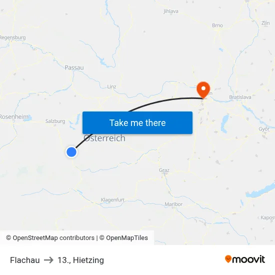 Flachau to 13., Hietzing map