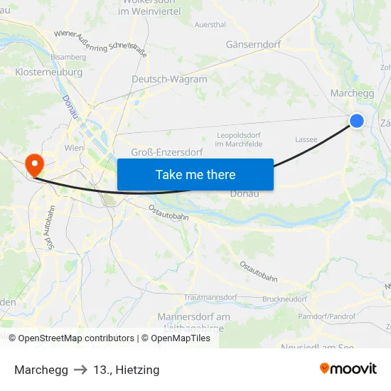 Marchegg to 13., Hietzing map