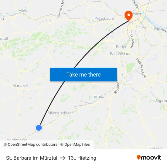 St. Barbara Im Mürztal to 13., Hietzing map