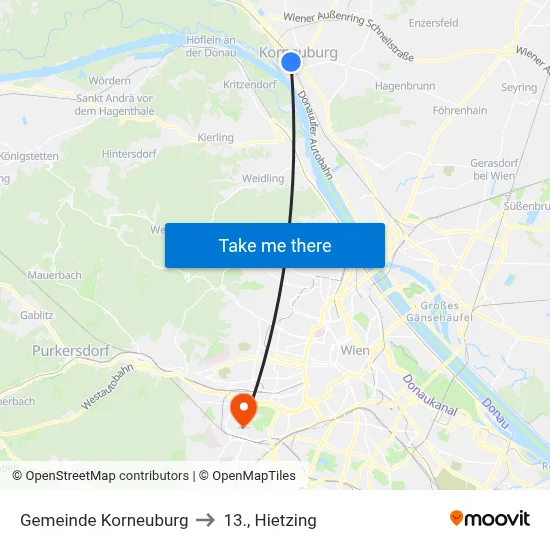 Gemeinde Korneuburg to 13., Hietzing map