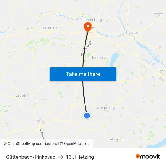 Güttenbach/Pinkovac to 13., Hietzing map
