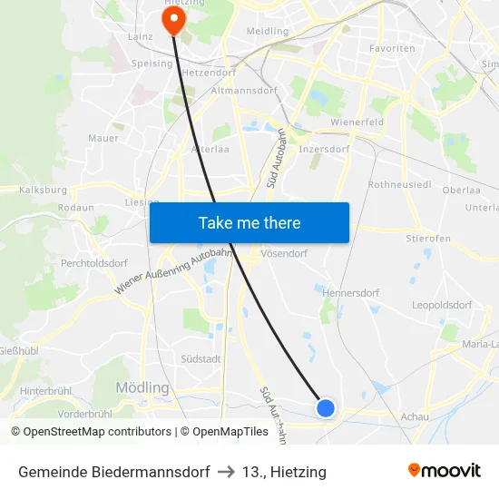Gemeinde Biedermannsdorf to 13., Hietzing map